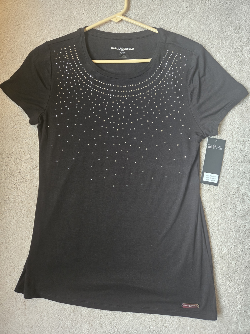 Karl Lagerfeld Black Short Sleeve Tee with Stud Embellishment